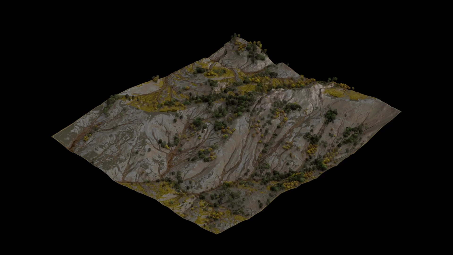 Terrain render with the tree placement driven by the GAEA masks