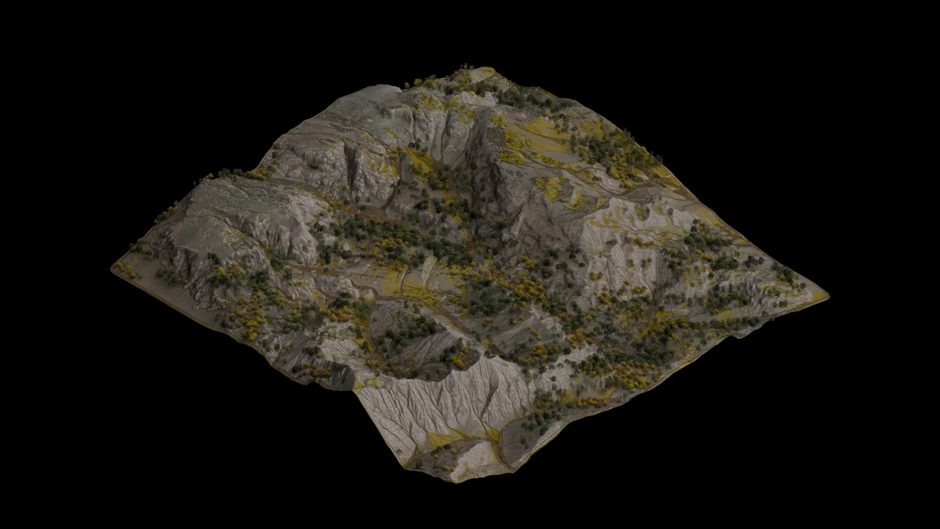 Terrain render with the tree placement driven by the GAEA masks