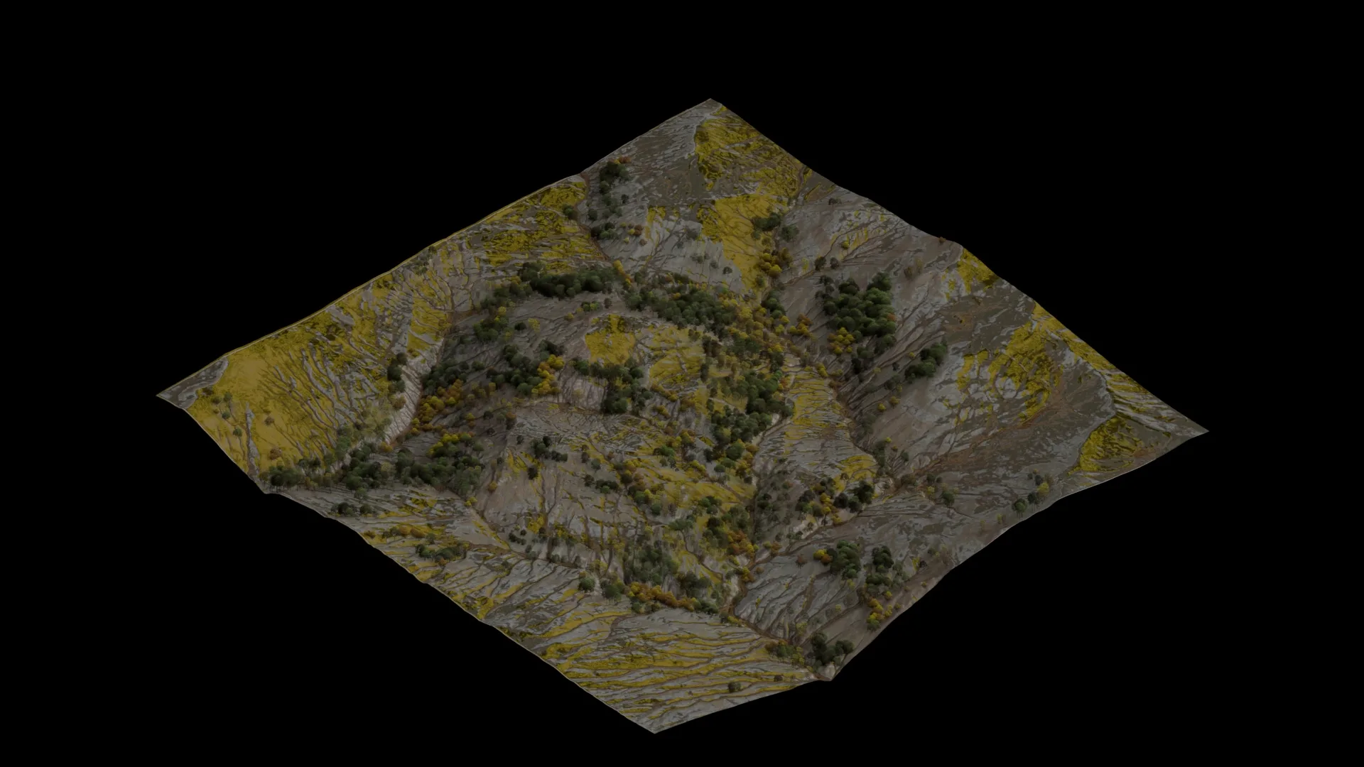 Terrain render with the tree placement driven by the GAEA masks