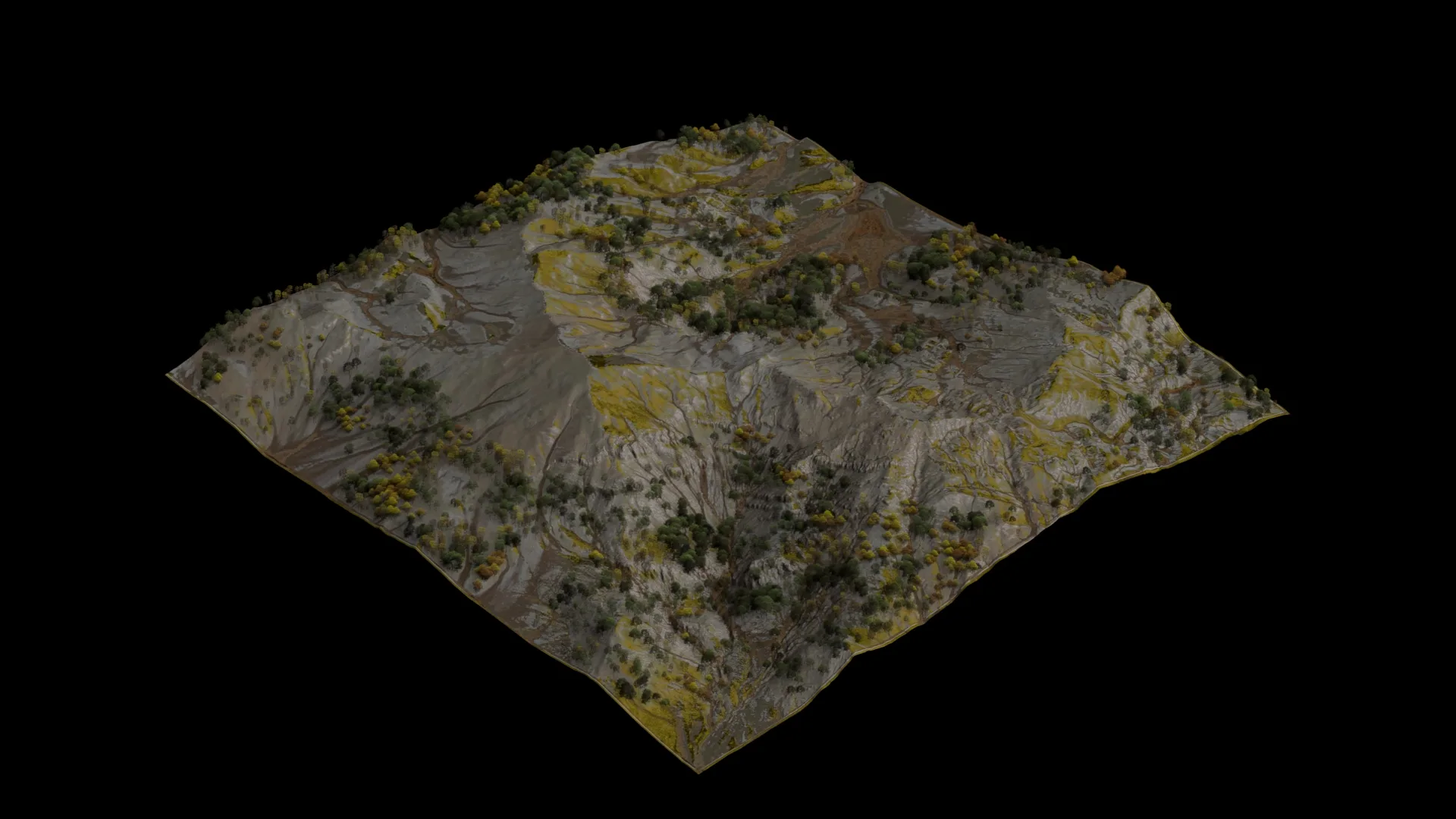 Terrain render with the tree placement driven by the GAEA masks